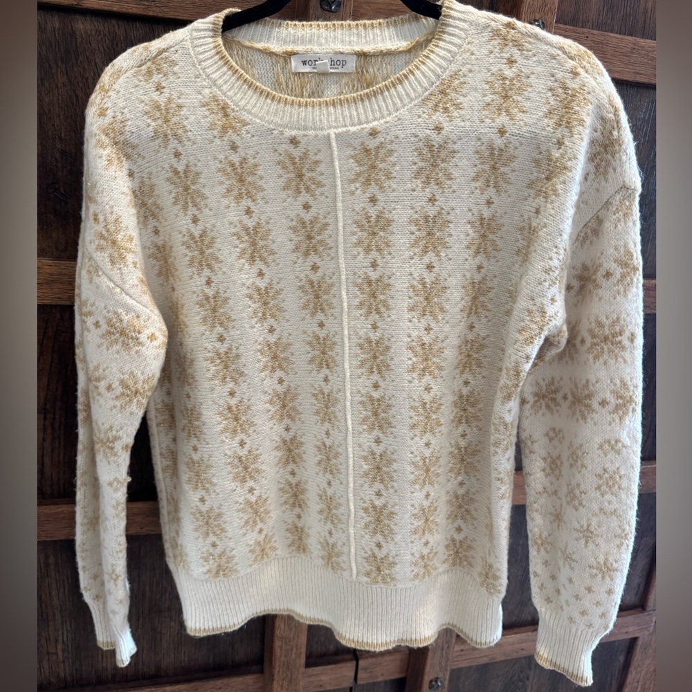Workshop Republic Clothing Cream & Gold Snowflake Crewneck Sweater